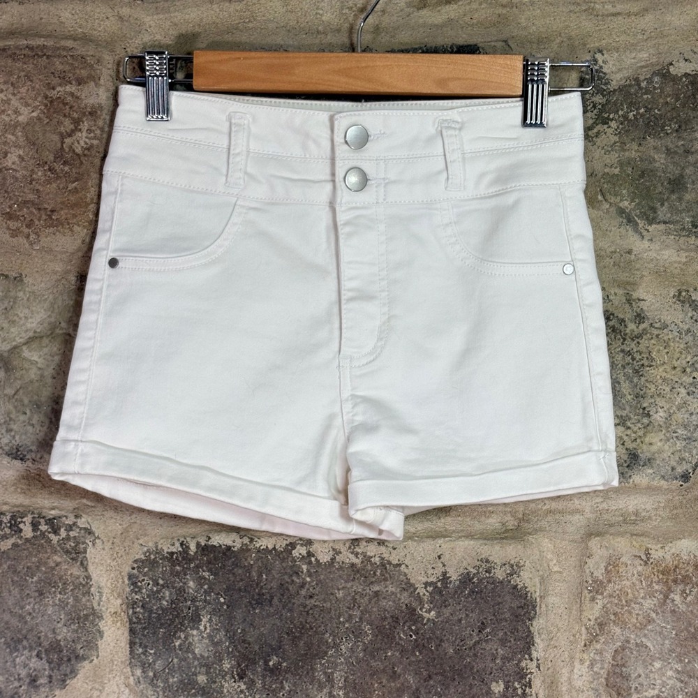 Love Fire Womens White High Rise Cuffed Denim Shorts Size 1 Festival Summer